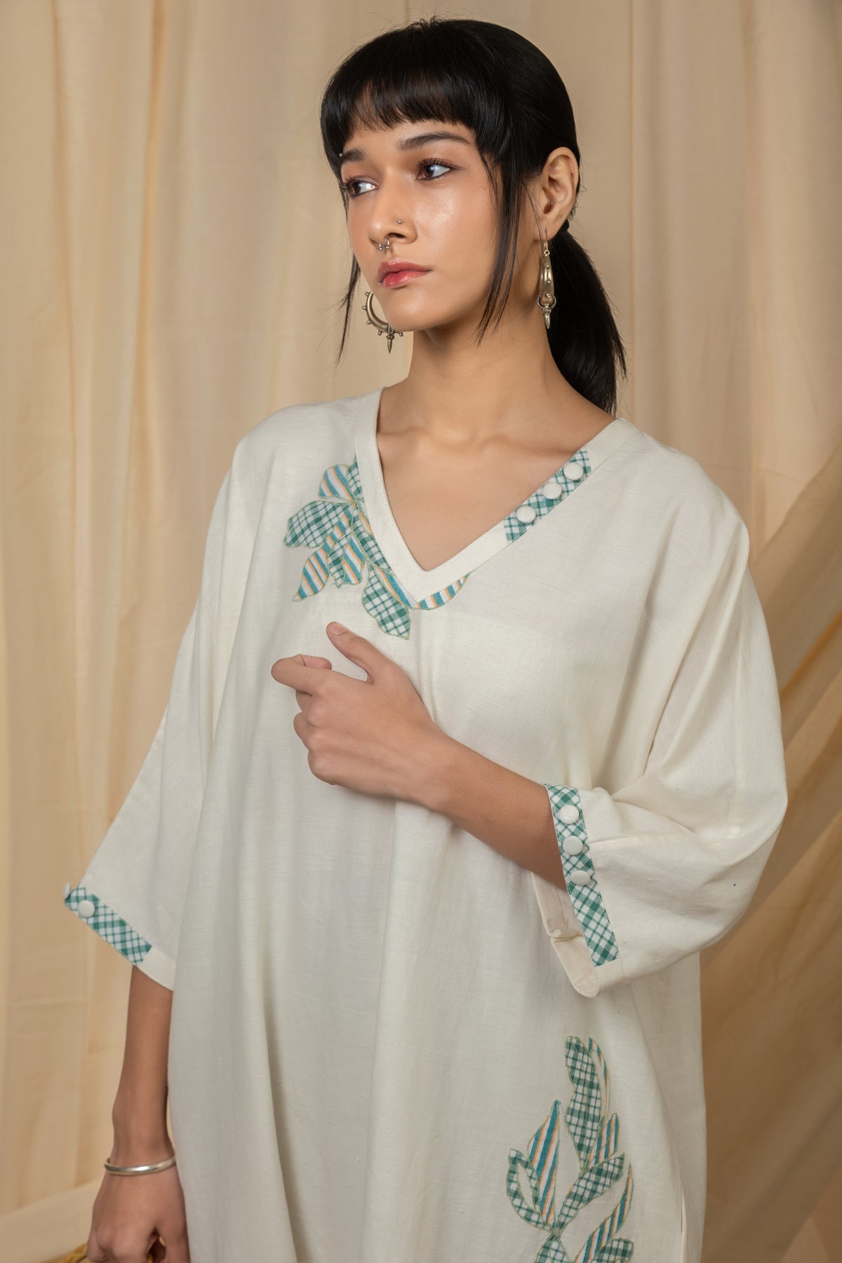 Ivory V-neck midi dress