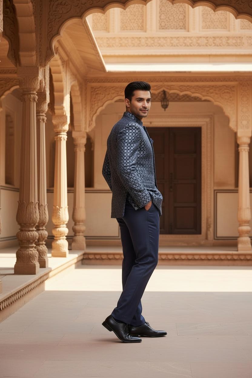Steel Grey Textured Bandhgala – Couture Edition