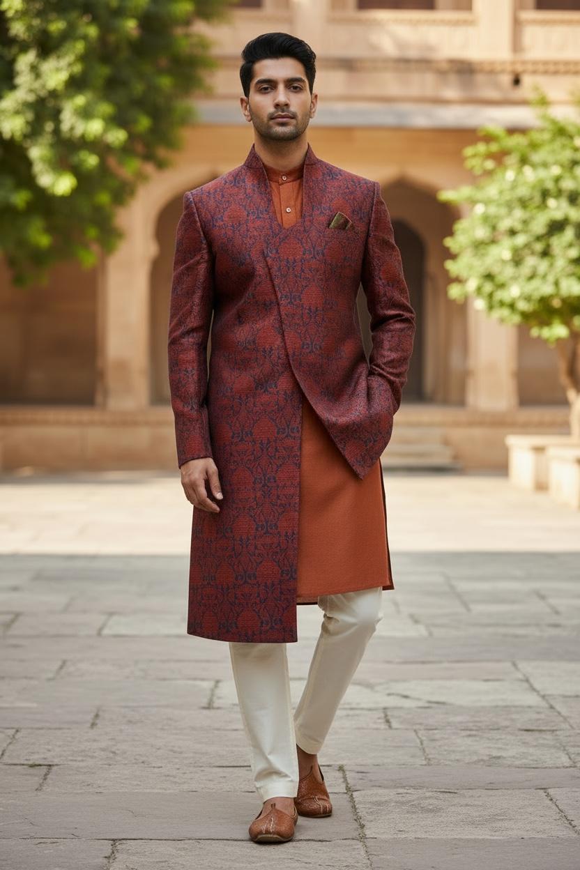 Rust Regal Layered Sherwani – Couture Edition