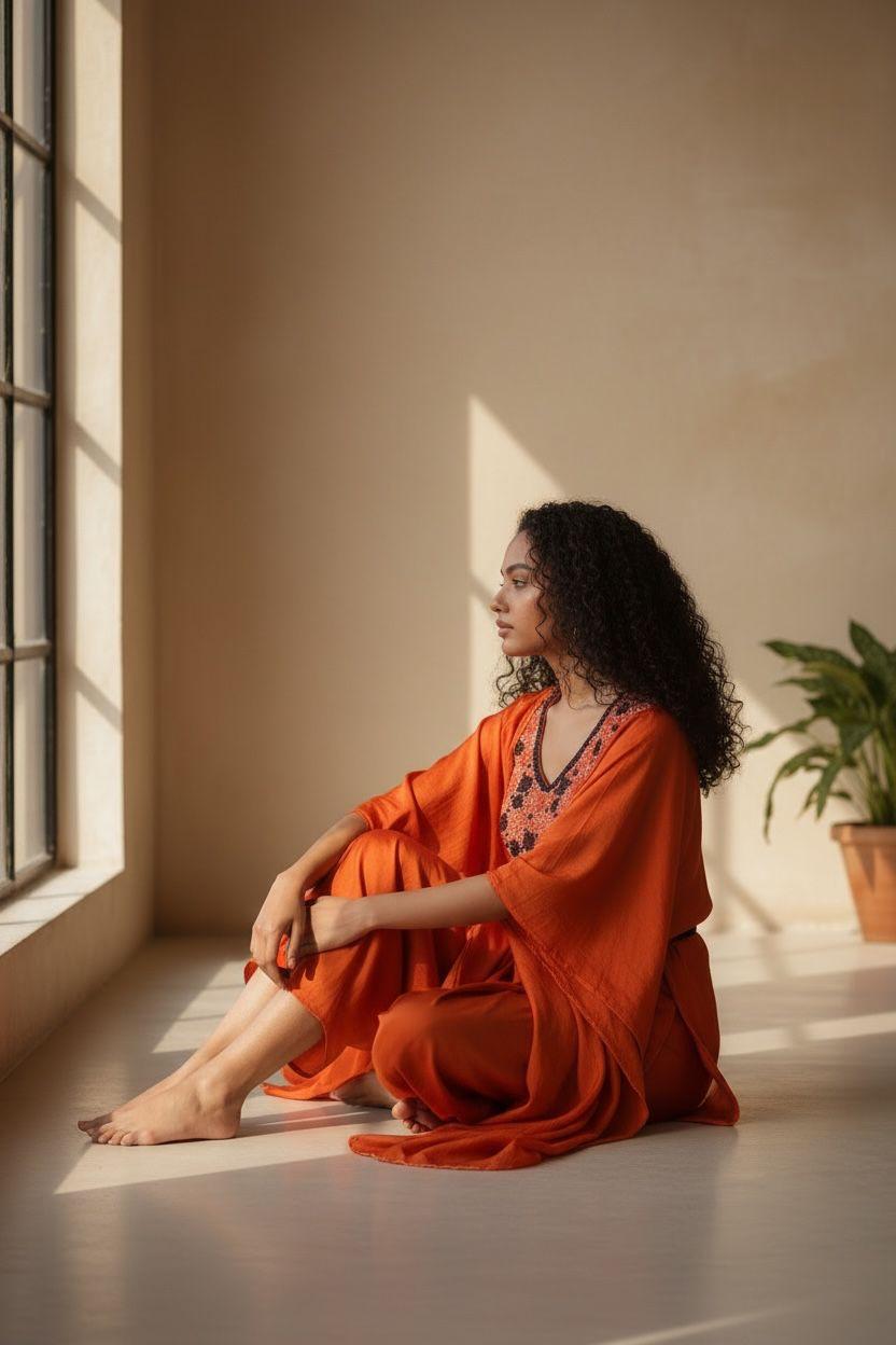 Burnt Orange Draped Kaftan Set – Couture Edition