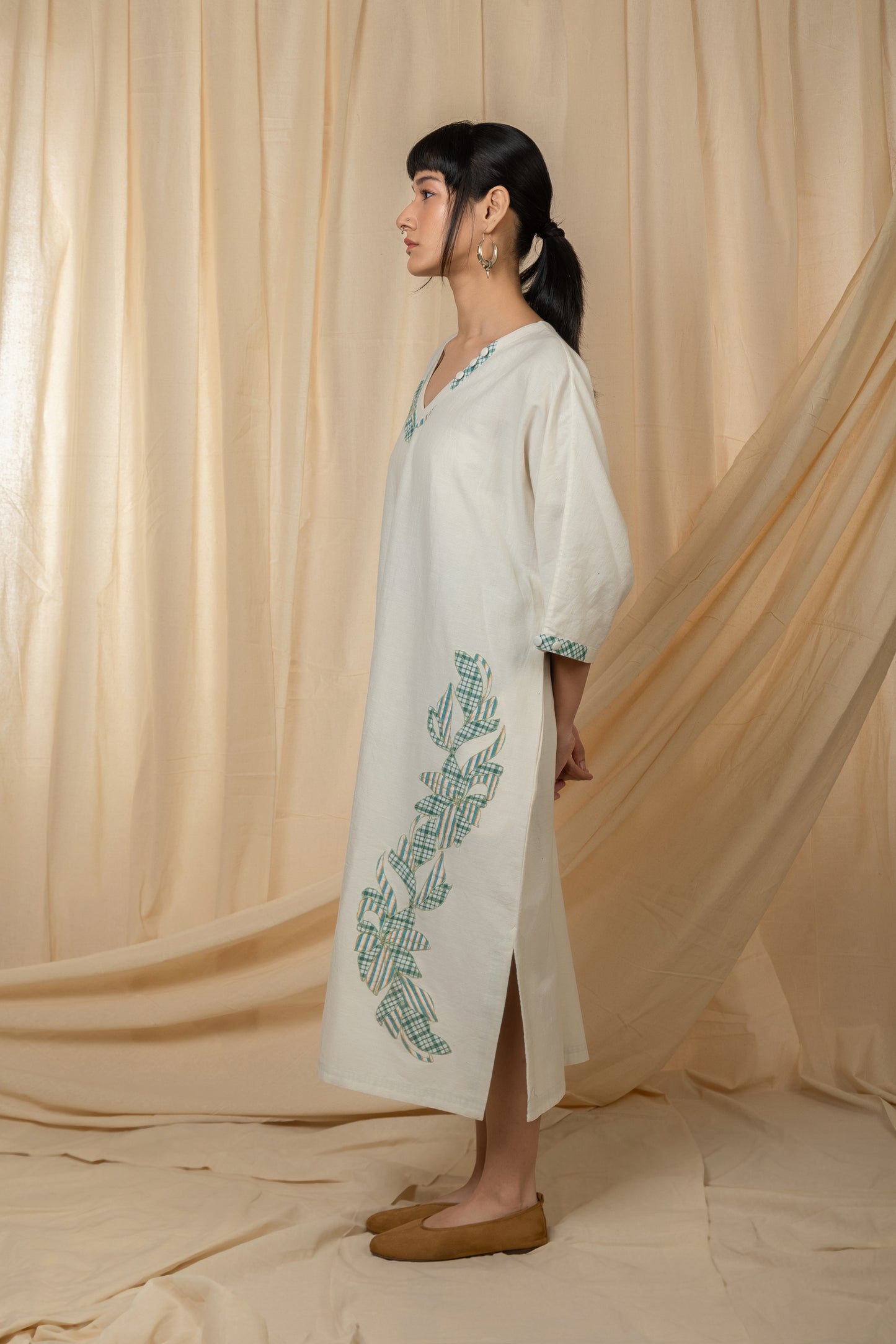 Ivory V-neck midi dress