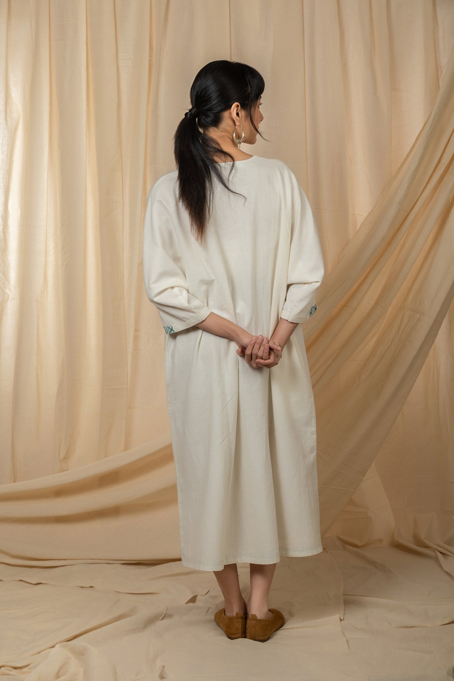 Ivory V-neck midi dress