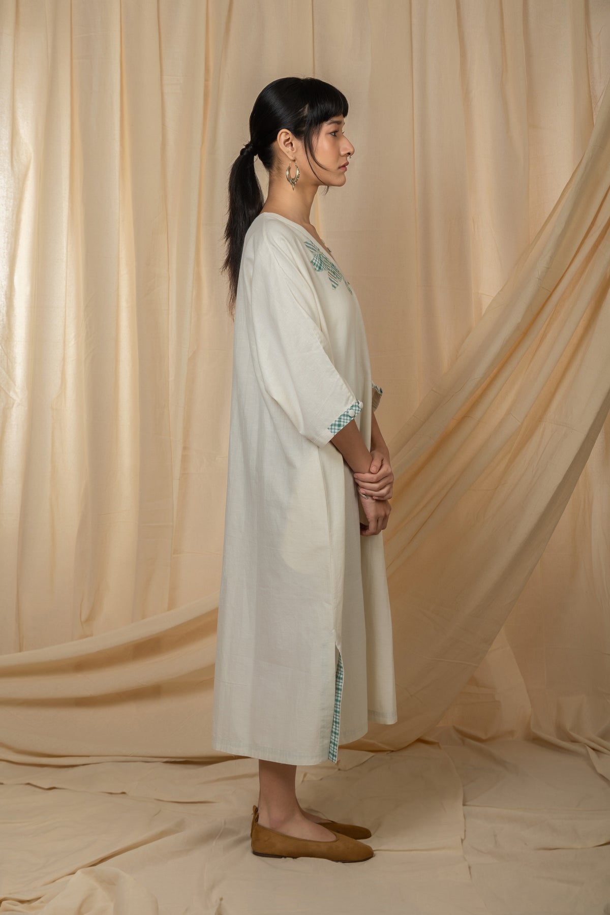 Ivory V-neck midi dress