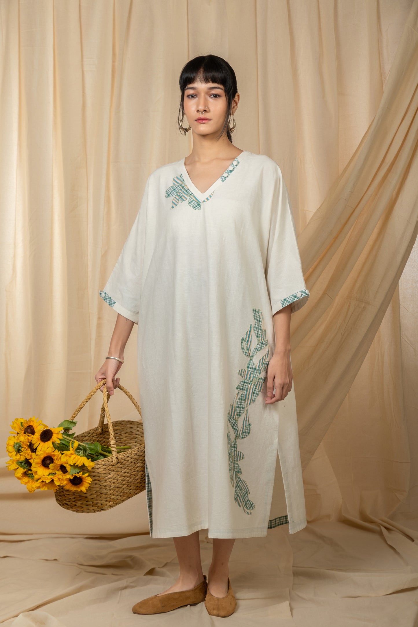 Ivory V-neck midi dress