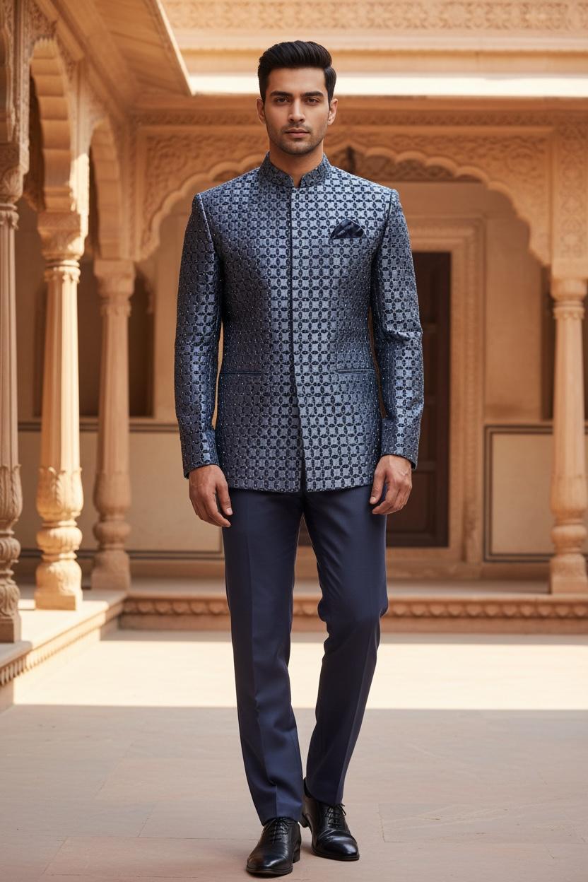 Steel Grey Textured Bandhgala – Couture Edition