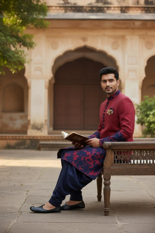 Crimson Regal Embroidered Sherwani – Couture Edition