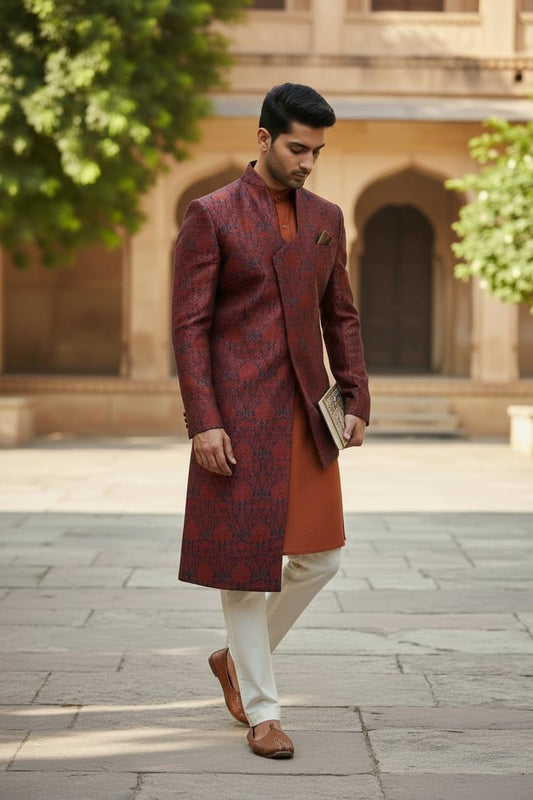 Rust Regal Layered Sherwani – Couture Edition