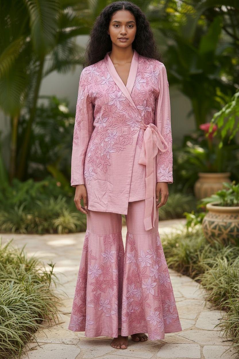 Blush Floral Wrap Co-ord Set – Couture Edition
