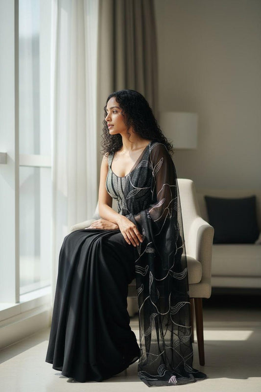 Midnight Noir Concept Saree with Corset Blouse – Couture Edition