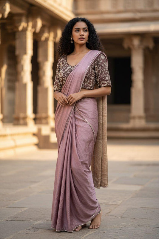 Dusky Rose Embroidered Saree – Couture Edition