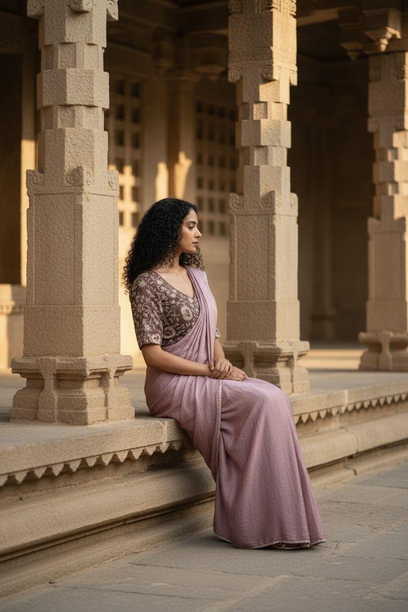 Dusky Rose Embroidered Saree – Couture Edition