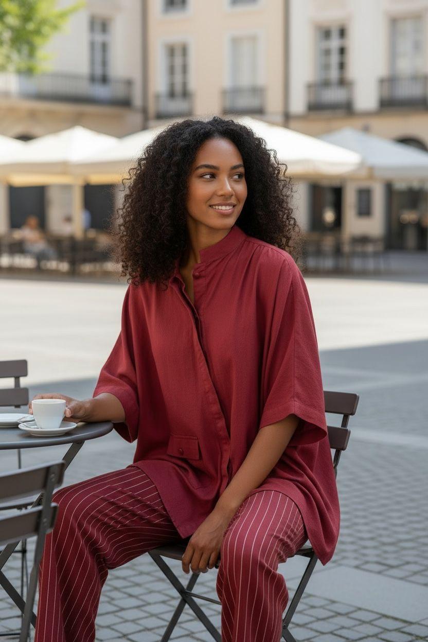 Wine Relaxed Shirt & Striped Trouser Set – Pret Edition