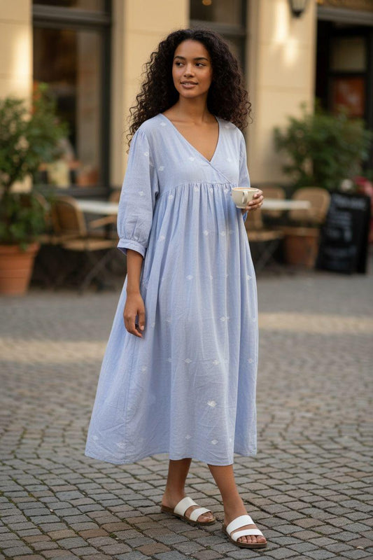 Powder Blue Embroidered Wrap Midi Dress – Pret Edition