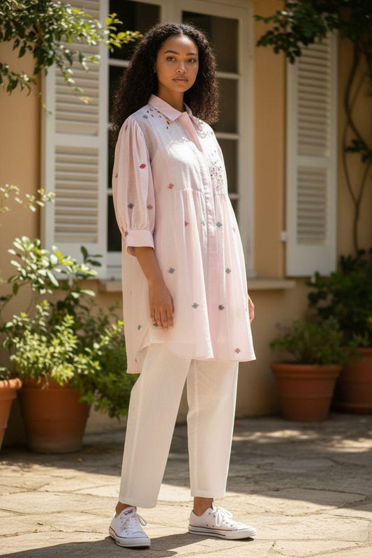Blush Embroidered Tunic & Ivory Trouser Set – Pret Edition